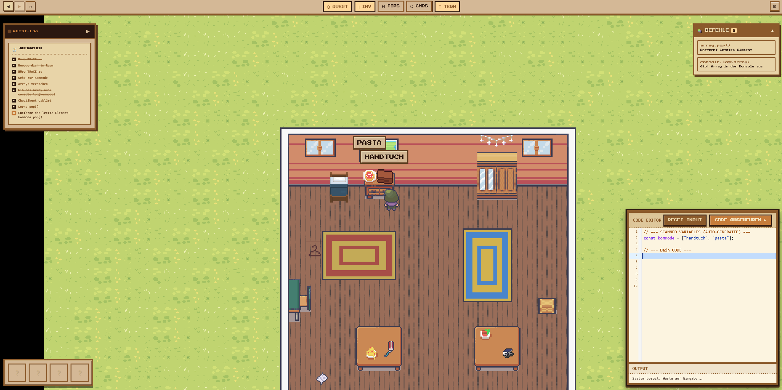 JavaScript Array Lernspiel Screenshot